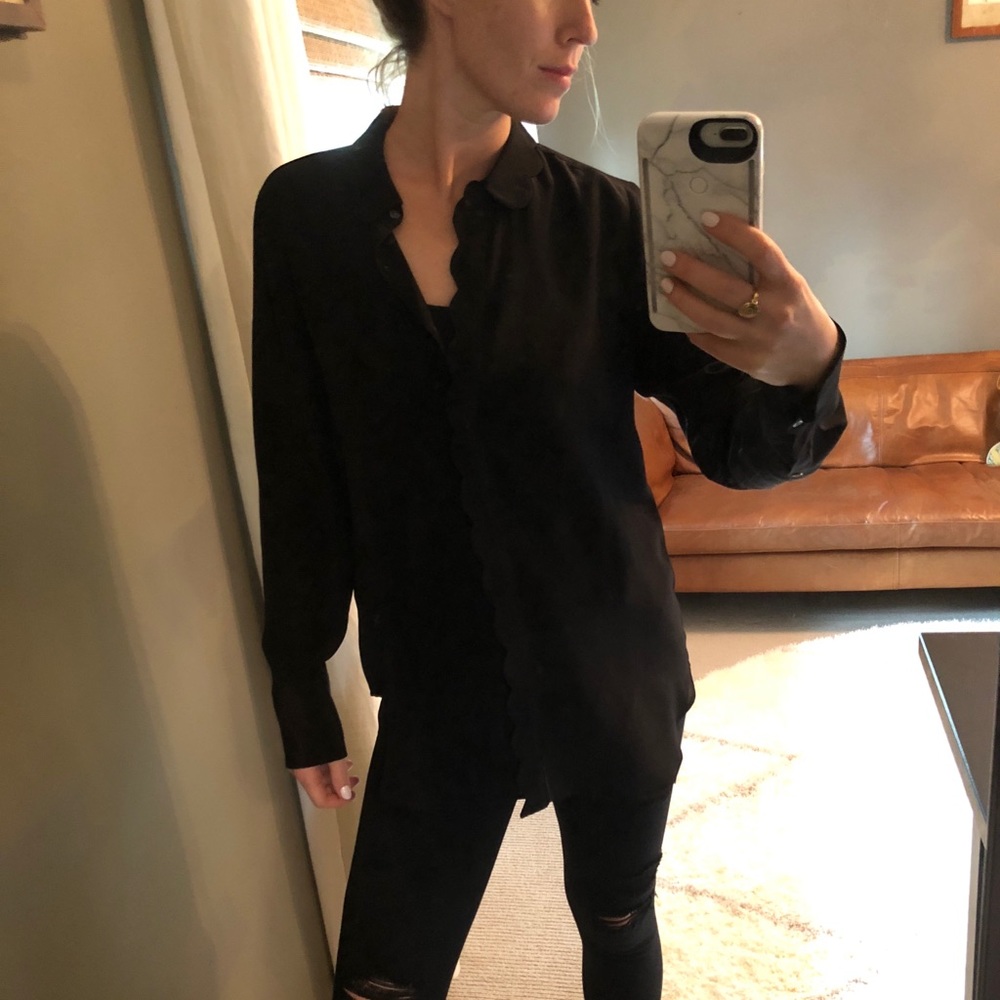 Black scallop detail blouse